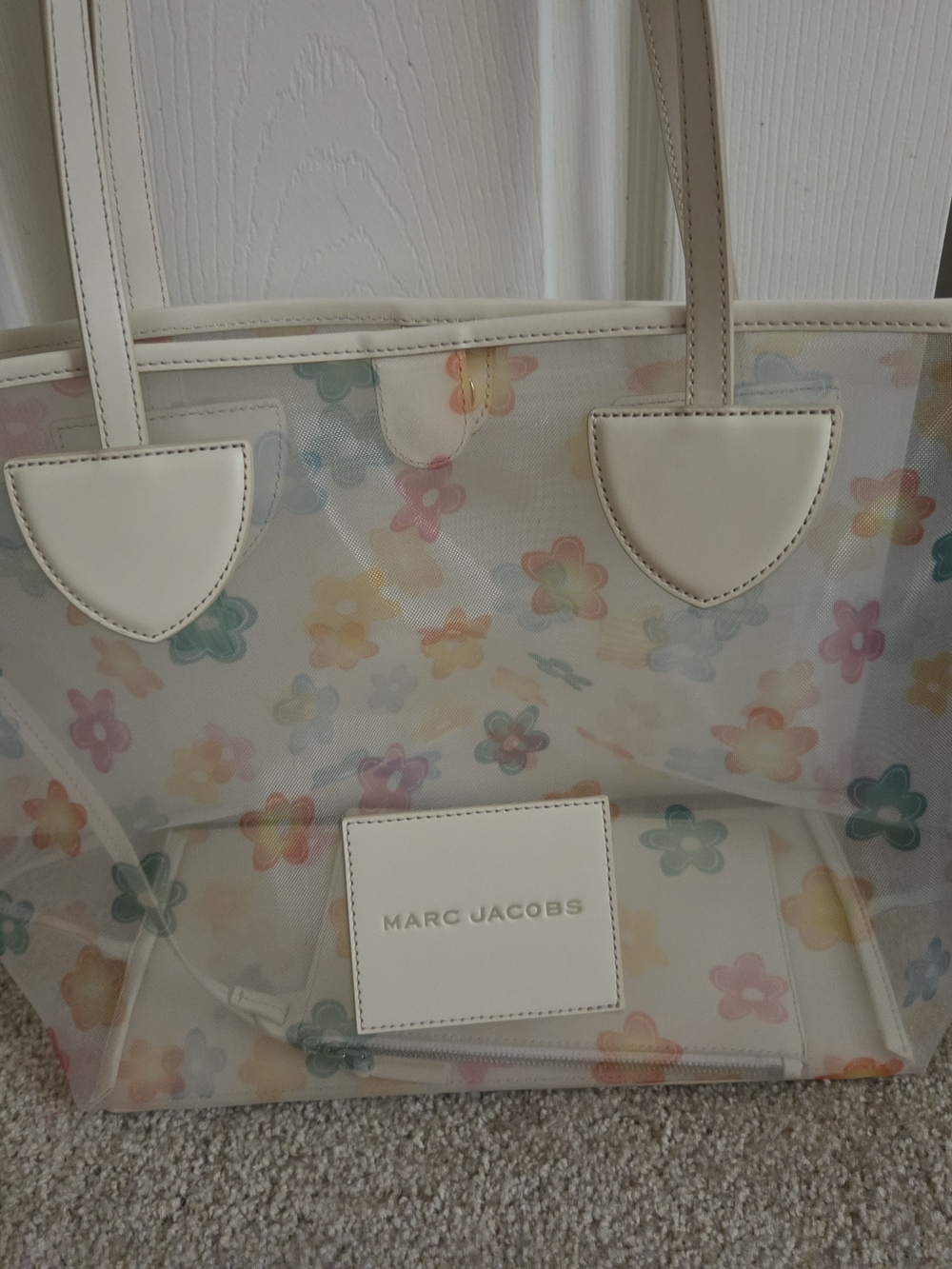 Marc Jacobs Cream Floral Clear Tote with Pastel Multicolor Flowers